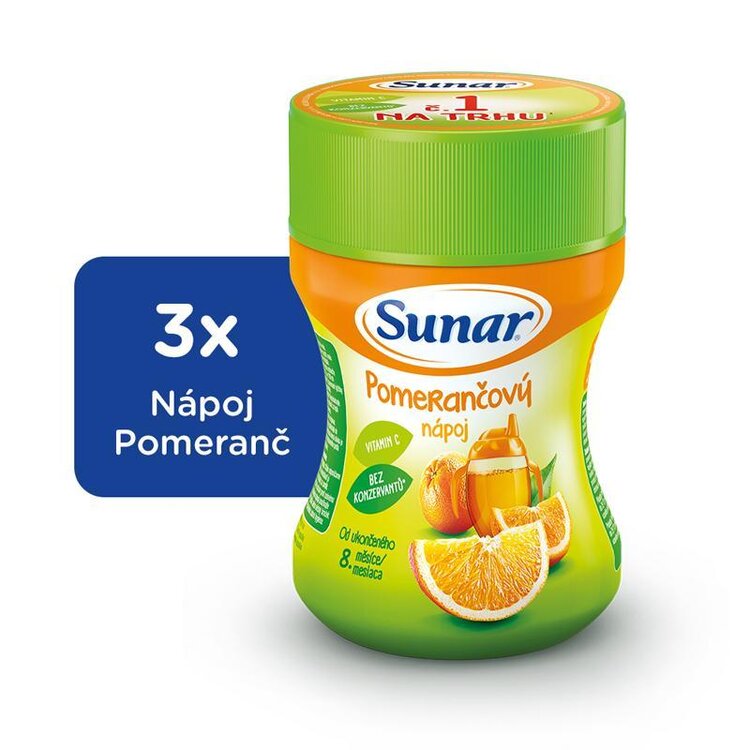3x SUNAR Pomerančový rozpustný nápoj (200 g) Sunar