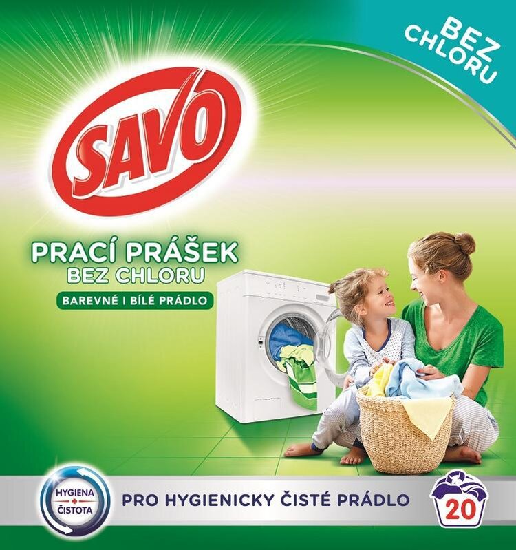 SAVO Bez chloru Universal prací prášek na bílé a barevné prádlo 20 praní Savo