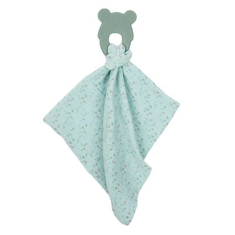 NATTOU Kousátko silikonové bez BPA s bavlněnou dečkou 28 x 28 cm mint Nattou