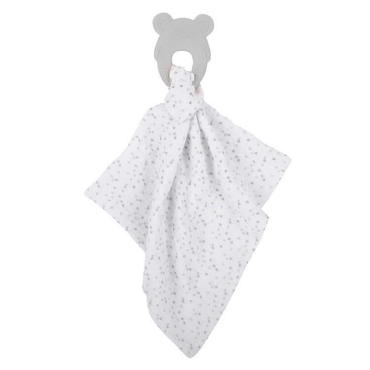 NATTOU Kousátko silikonové bez BPA s bavlněnou dečkou 28 x 28 cm grey Nattou