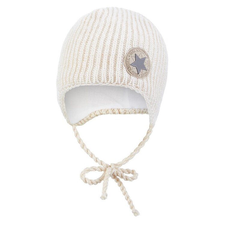 LITTLE ANGEL Čepice pletená zavazovací žebro Outlast ® 2 - 39-41 cm natur melír Little Angel