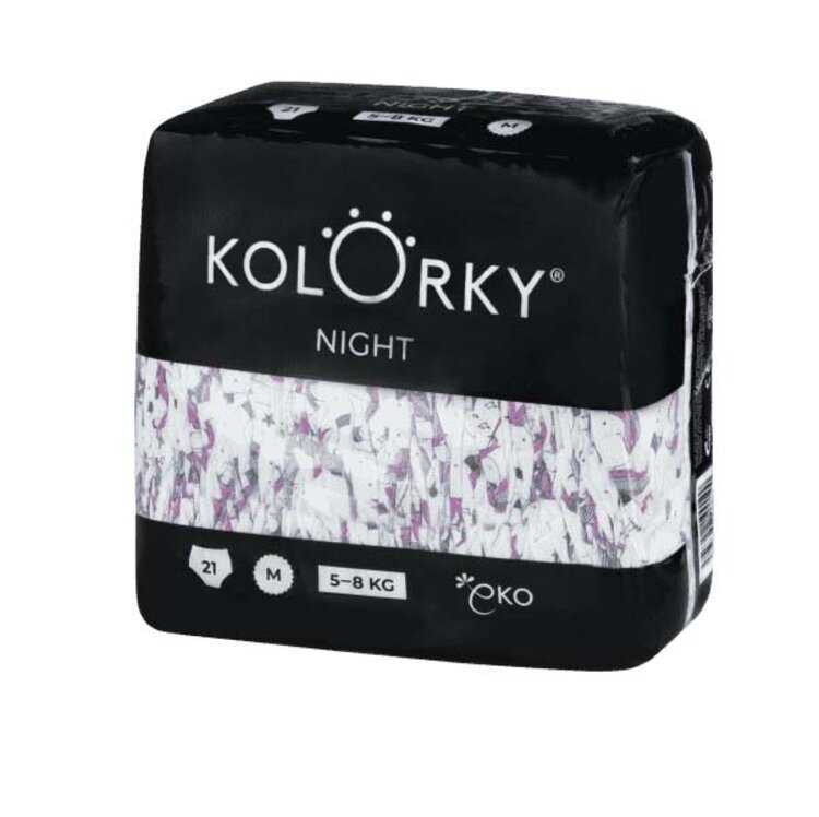 KOLORKY NIGHT Pleny jednorázové eko noční M (5-8 kg) 168 ks - MĚSÍČNÍ ZÁSOBA Kolorky