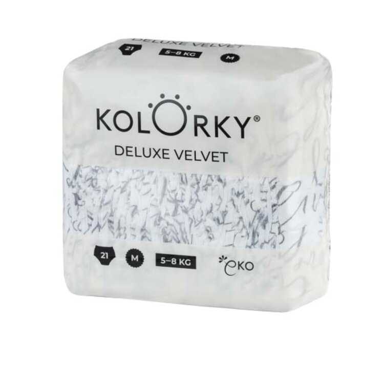 KOLORKY DELUXE VELVET Pleny jednorázové eko se sametovým povrchem M (5-8 kg) 168 ks - MĚSÍČNÍ ZÁSOBA Kolorky