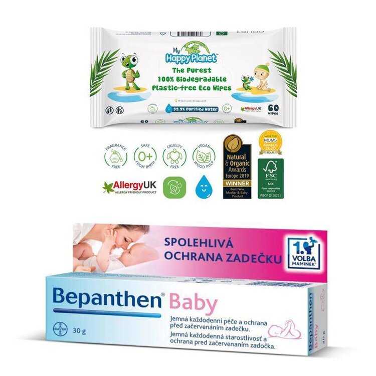 BEPANTHEN Mast Baby 30 g + vlhčené ubrousky Happy Planet 100% BIO