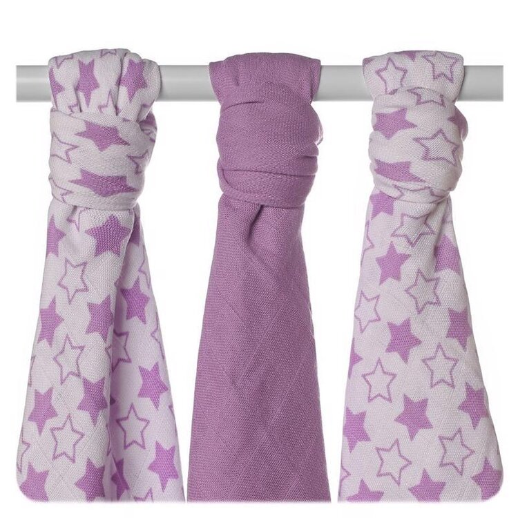 KIKKO Pleny bambusové BMB 70x70 - Little Stars Lilac MIX 3 ks Kikko