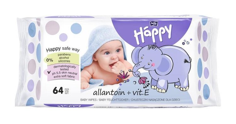 BELLA HAPPY BABY Vlhčené ubrousky s vitamínem E 64 ks Bella Baby Happy