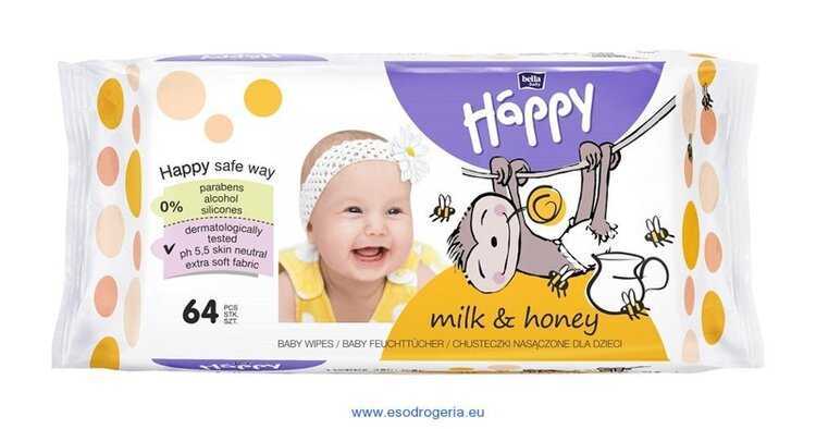 BELLA HAPPY BABY Vlhčené ubrousky mléko a med 64 ks Bella Baby Happy