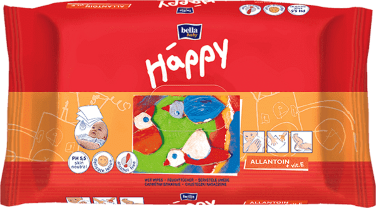 4x BELLA HAPPY BABY Vlhčené ubrousky s vitamínem E 64 ks MEGA PACK Bella Baby Happy