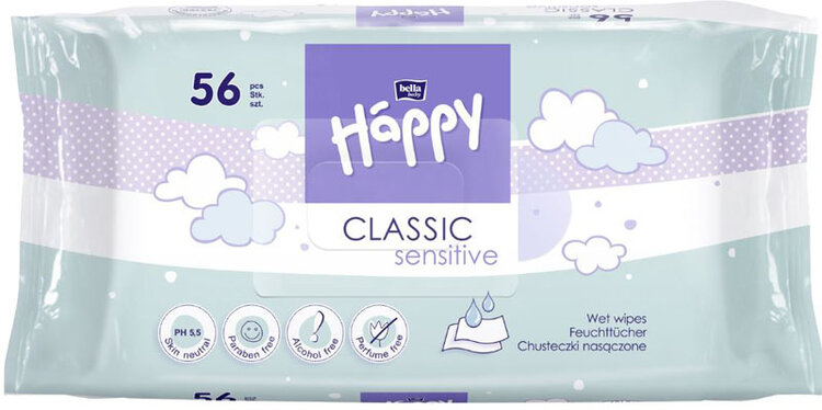 BELLA HAPPY BABY Classic sensitive 56 ks - vlhčené ubrousky Bella Baby Happy