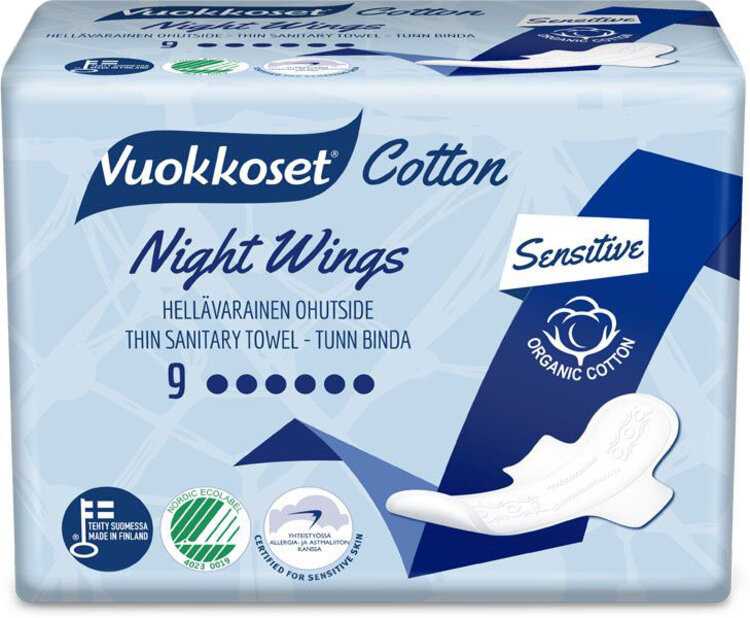 VUOKKOSET Cotton Night Wings (9 ks) - dámské vložky Vuokkoset