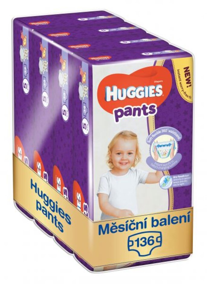 HUGGIES Pants Kalhotky plenkové jednorázové 5 (12-17 kg) 136 ks - MĚSÍČNÍ ZÁSOBA Huggies