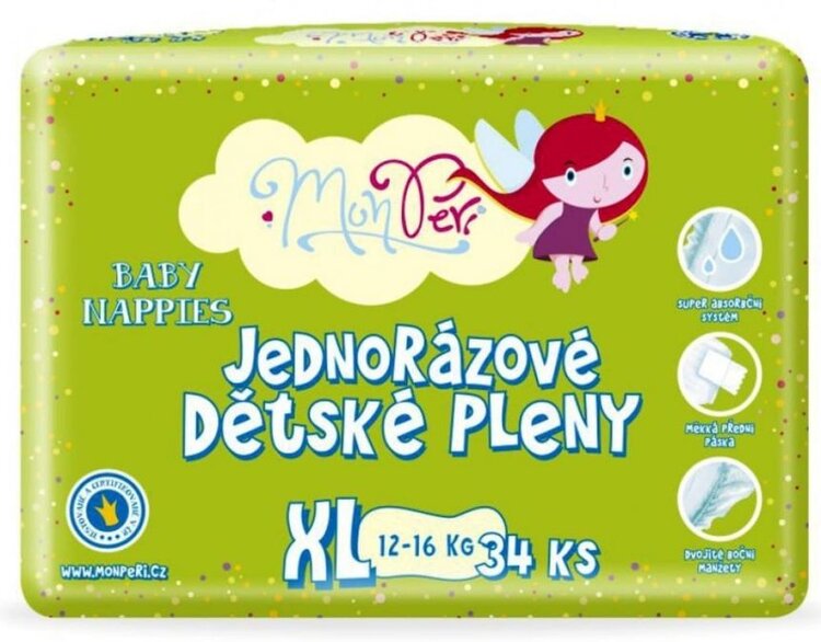 MONPERI Klasik Pleny jednorázové XL (12-16 kg) 34 ks Monperi