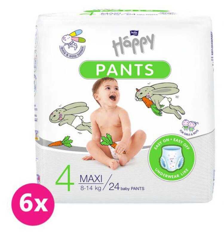 BELLA HAPPY Pants Kalhotky plenkové jednorázové 4 Maxi (8-14 kg) 144 ks - MĚSÍČNÍ BALENÍ Bella Baby Happy