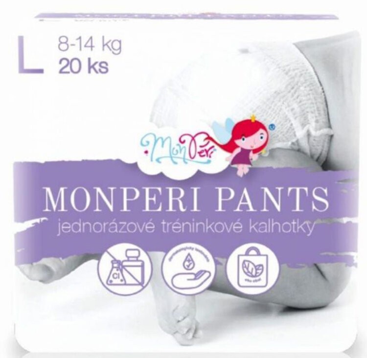 MONPERI PANTS Kalhotky plenkové jednorázové L (8-14 kg) 20 ks Monperi