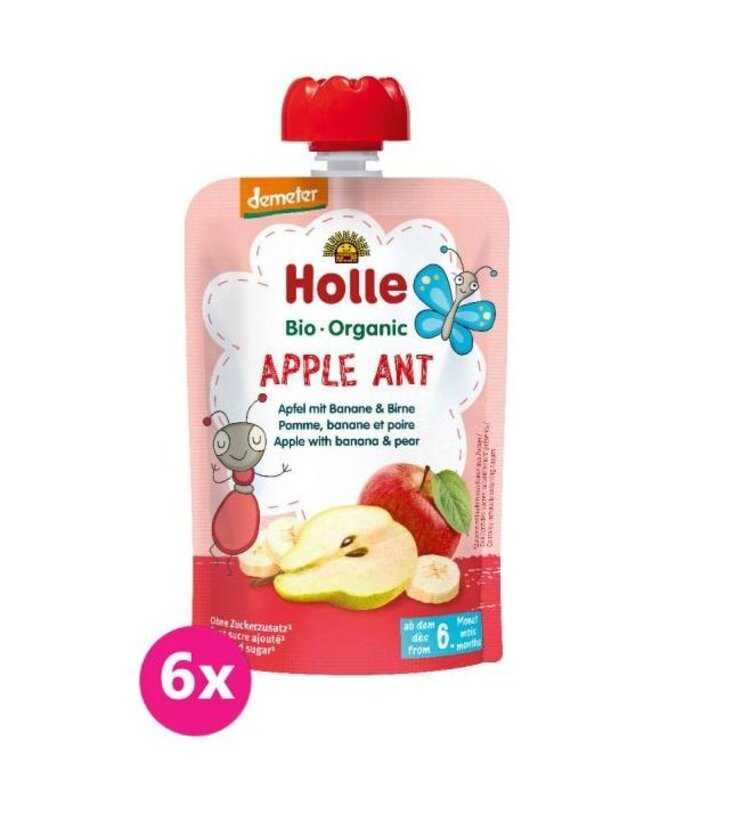 6x HOLLE Apple Ant Bio pyré jablko banán hruška 100 g (6+) Holle