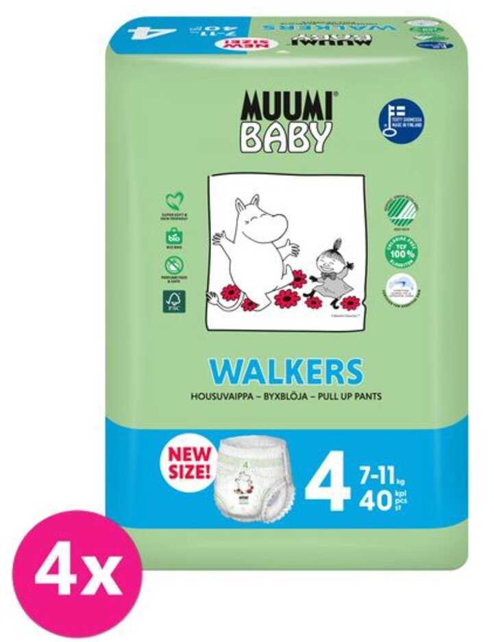 MUUMI Baby Walkers Kalhotky plenkové jednorázové 4 (7-11 kg) 160 ks - MĚSÍČNÍ BALENÍ Muumi