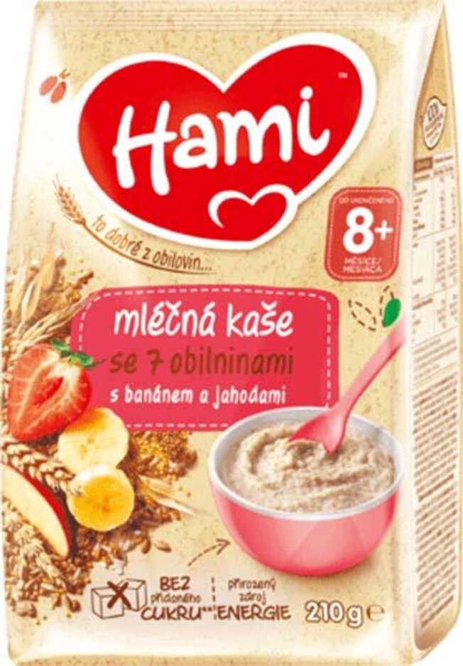 Hami se 7 obilninami s banánem a jahodami od ukončeného 8. měsíce 210g Hami