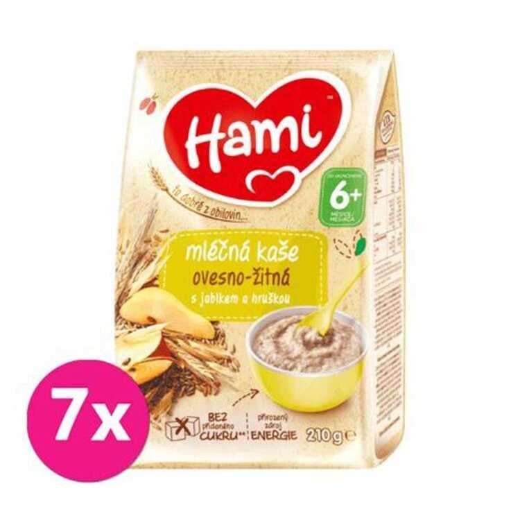 7x HAMI Kaše mléčná ovesno-žitná s jablkem a hruškou 210 g