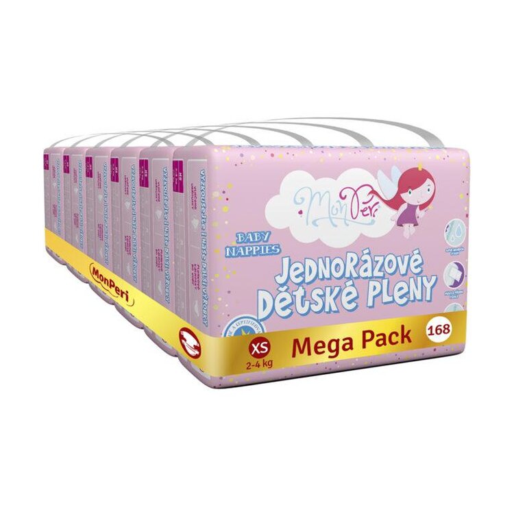 MONPERI Klasik Pleny jednorázové XS (2-4 kg) 168 ks - Mega Pack Monperi