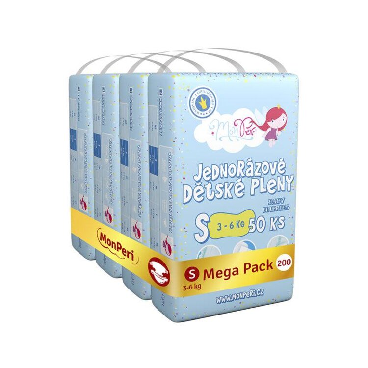 MONPERI Klasik Pleny jednorázové S (3-6 kg) 200 ks - Mega Pack Monperi