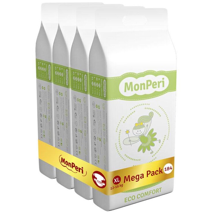 MONPERI Eco Comfort Pleny jednorázové XL (12-16 kg) 184 ks - Mega Pack Monperi