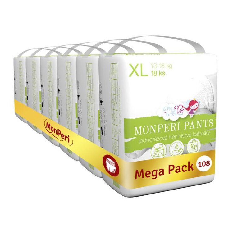 MONPERI PANTS Kalhotky plenkové jednorázové XL (13-18 kg) 108 ks - Mega Pack Monperi