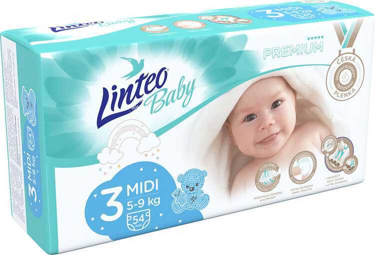 LINTEO BABY Premium Pleny jednorázové 3 MIDI (5-9 kg) 54 ks LINTEOBABY