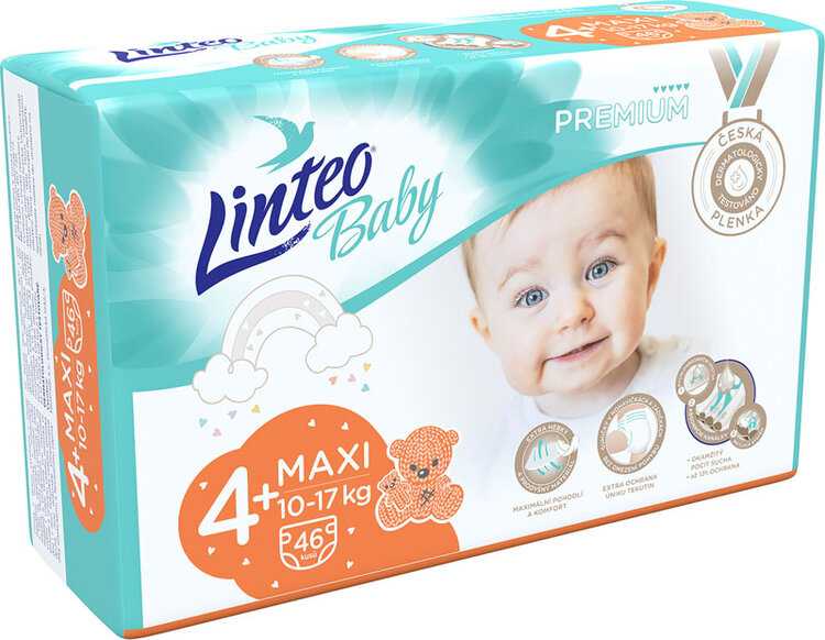 LINTEO BABY Premium Pleny jednorázové 4+ MAXI+ (10-17 kg) 46 ks LINTEOBABY