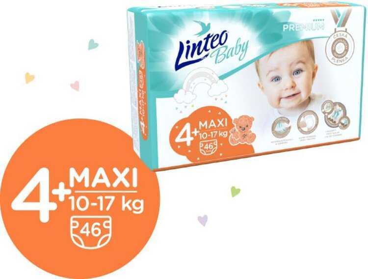 LINTEO BABY Premium Pleny jednorázové 4+ MAXI+ (10-17 kg) 184 ks LINTEOBABY