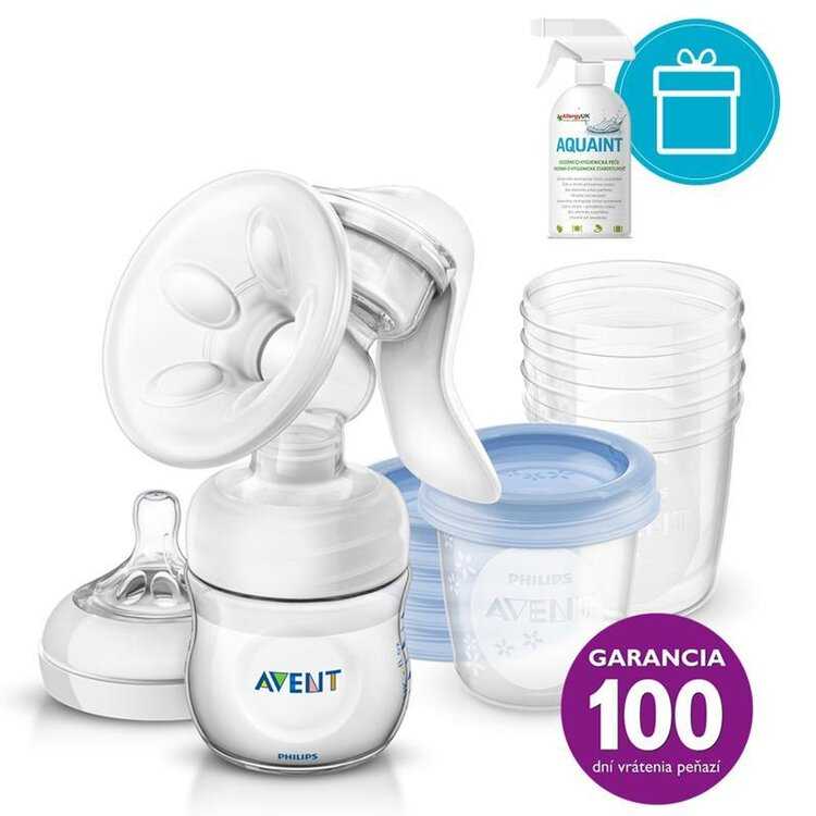 Philips AVENT Odsávačka mléka Natural se zásobníkem 125 ml + VIA 180 ml 5 ks + AQUAINT 500 ml Aquaint