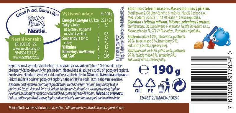 6x NESTLÉ Zelenina s telecím masem 190 g Nestlé