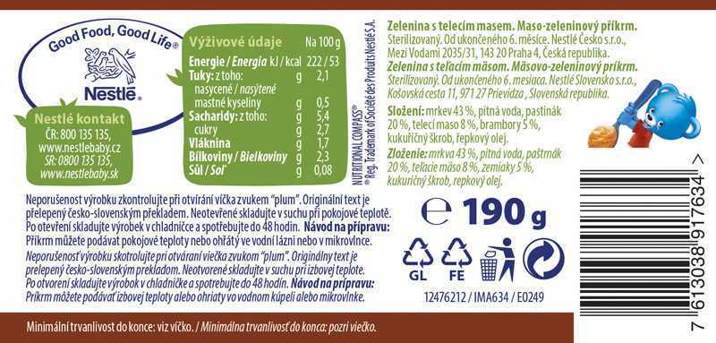 6x NESTLÉ Zelenina s telecím masem 190 g Nestlé