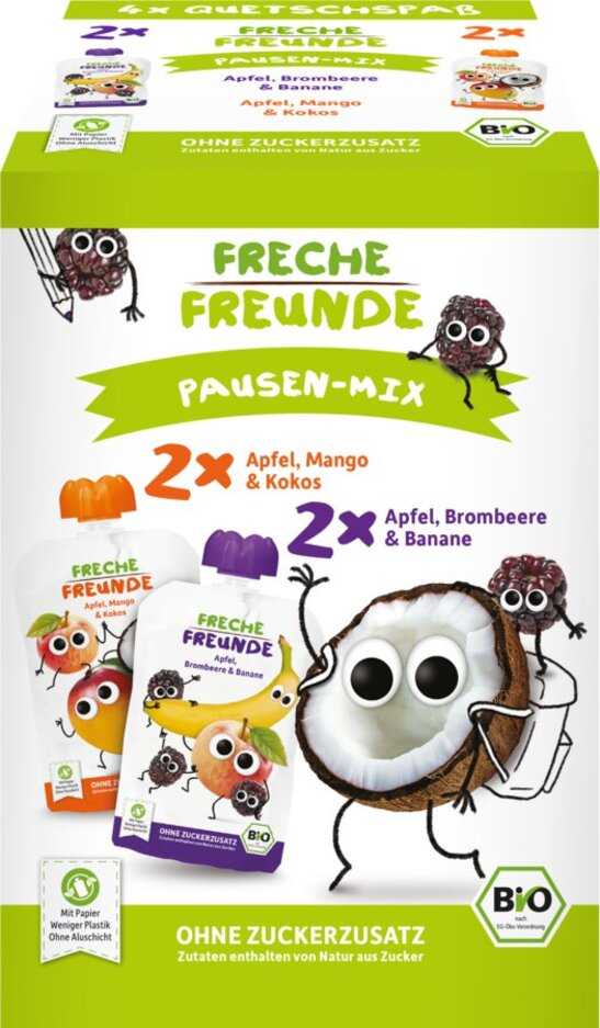 4x FRECHE FREUNDE BIO MIX 2 druhy Jablko/mango/kokos a Jablko/ostružina/banán 100 g