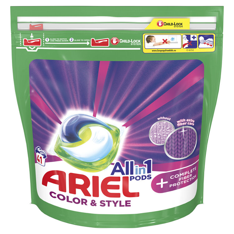 Ariel Kapsle gélové na praní All-in-1 PODS Color&Style Complete Fiber Protection 41 ks Ariel