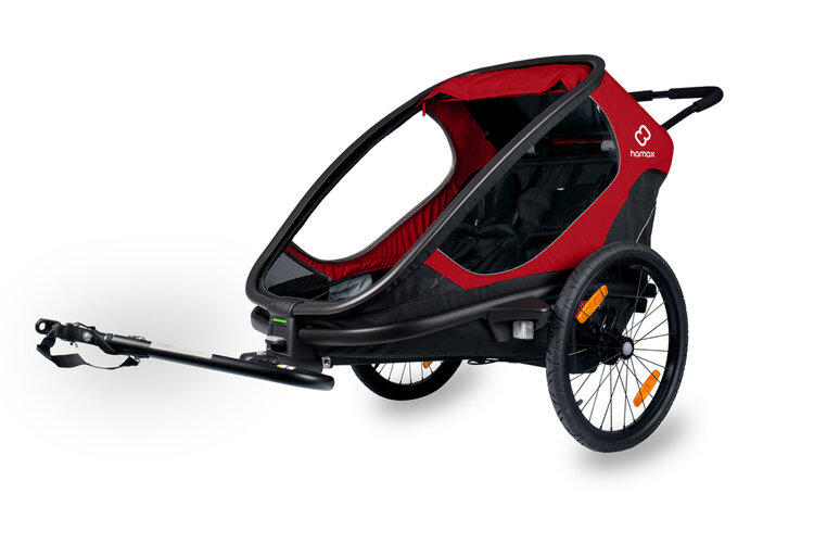 HAMAX Outback 2v1 - dvoumístný vozík za kolo vč. ramena + kočárkový set - Red/Black
