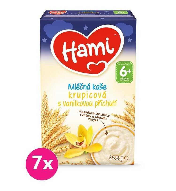 7x HAMI Mléčná kaše krupicová vanilková na dobrou noc 225 g Hami