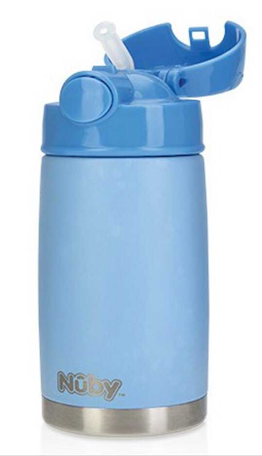 NUBY Termohrnek nerezový s brčkem 300 ml 24m + modrý Nuby