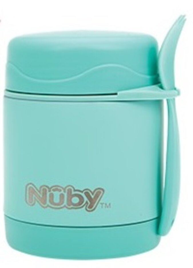 NUBY Termoska nerezová s lyžička/vidličkou 325ml 24m + zelená Nuby