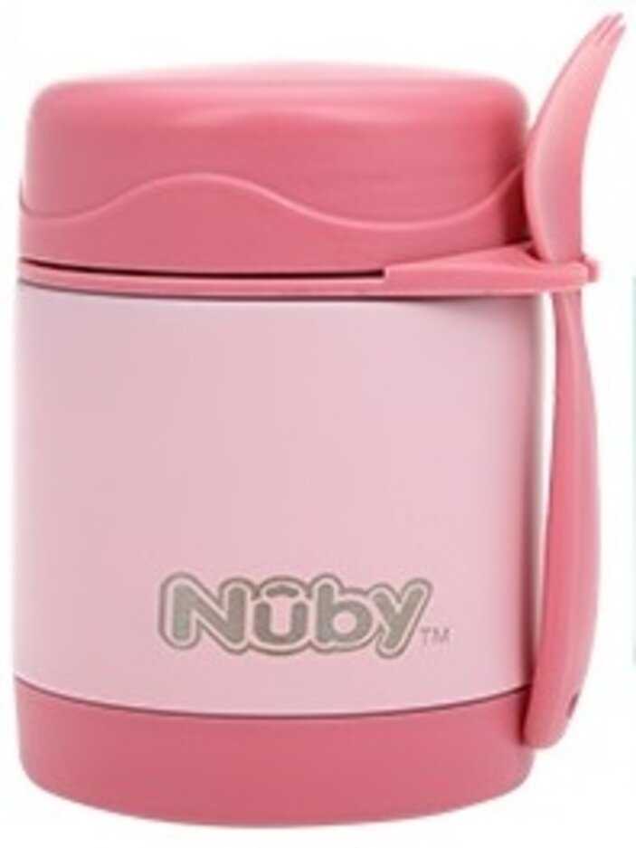 NUBY Termoska nerezová s lyžička/vidličkou 325ml 24m + růžová Nuby