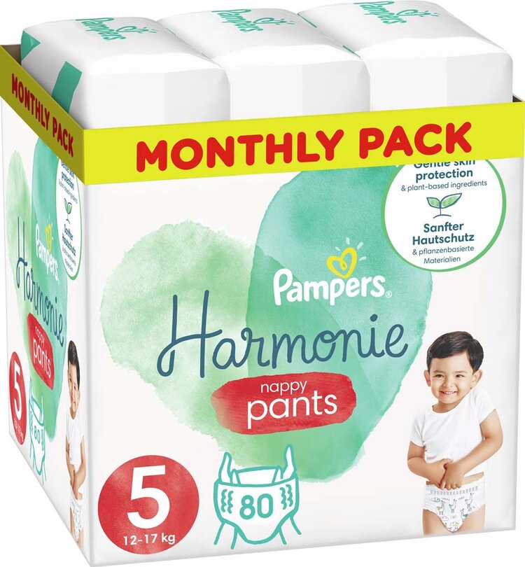 PAMPERS Harmonie Pants Kalhotky plenkové jednorázové 5 (12-17 kg) 80 ks Pampers