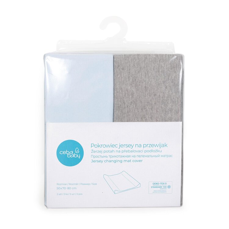 CEBA Potah na přebalovací podložku 50x70-80 cm 2 ks Light Grey Melange+Blue Ceba