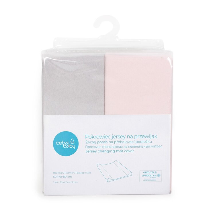 CEBA Potah na přebalovací podložku 50x70-80 cm 2 ks Light Grey+Pink Ceba