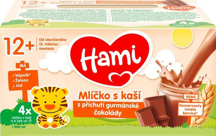 HAMI mlíčko s kaší s příchutí gurmánské čokolády 4x250 ml Hami