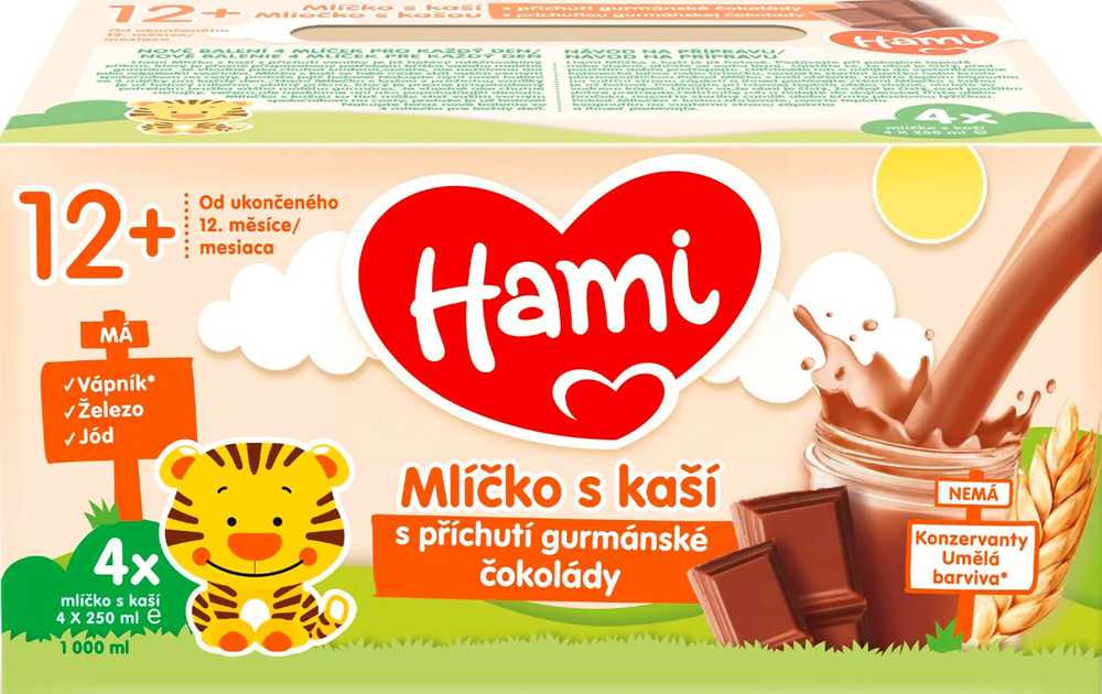 3x HAMI Mlíčko s kaší s příchutí gurmánské čokolády 4x250 ml Hami