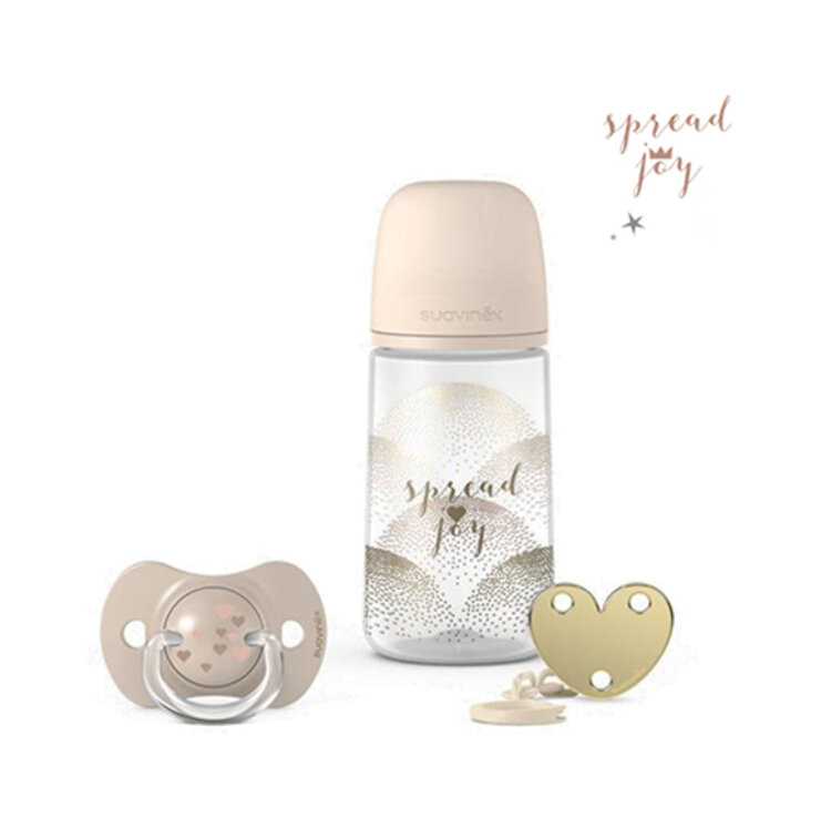 SUAVINEX Sada 270 ml + dudlík fyziologický 0/6m + klip Joy krémová Suavinex