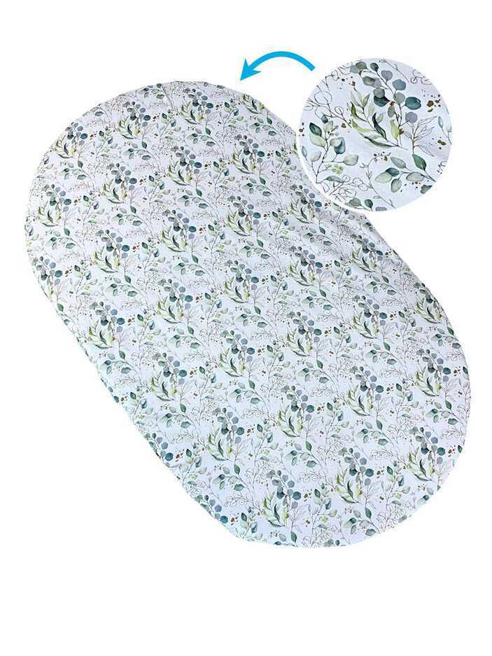 MIMIKO Prostěradlo na oválnou matraci Zelené listky Mimiko