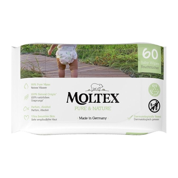 MOLTEX Pure & Nature EKO vlhčené ubrousky na bázi vody (60 ks) Moltex