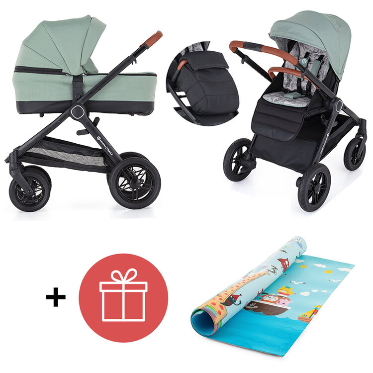 PETITE&MARS Kočárek 2v1 Trails Iron Green + PETITE&MARS Podložka na hraní Joy Max Giraffe ZDARMA Petite&Mars
