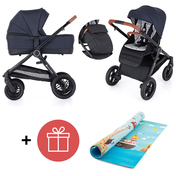 PETITE&MARS Kočárek 2v1 Trails Anthracite Blue + PETITE&MARS Podložka Joy Max Giraffe ZDARMA Petite&Mars
