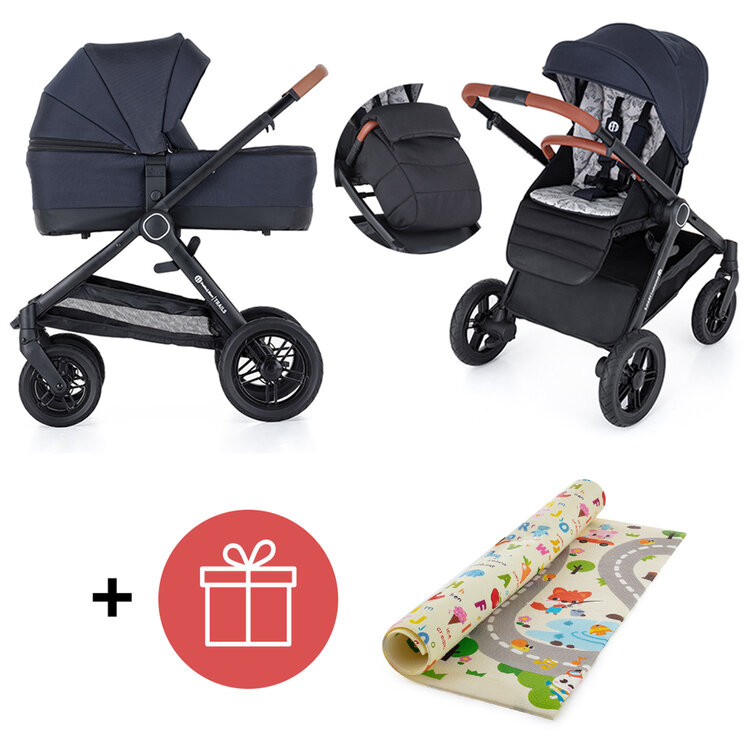 PETITE&MARS Kočárek 2v1 Trails Anthracite Blue + PETITE&MARS Podložka na hraní Joy Max Walk ZDARMA Petite&Mars